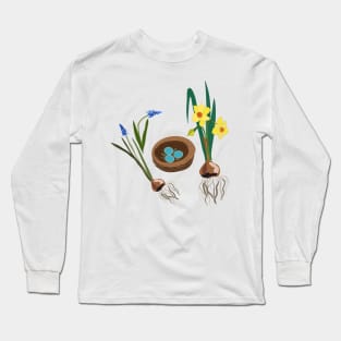 Spring flowers and birds nest Long Sleeve T-Shirt